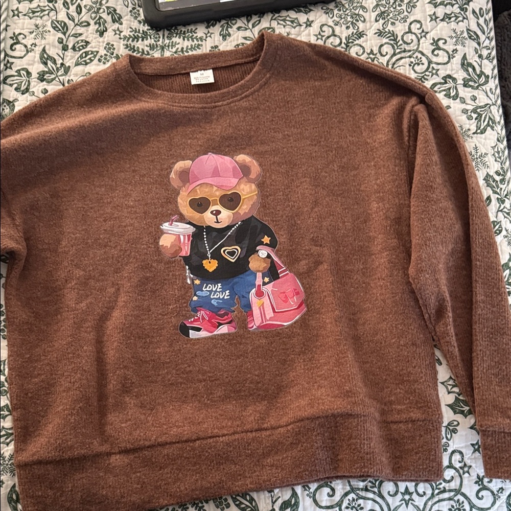 Brown Sweater with Stylish Bear Graphic